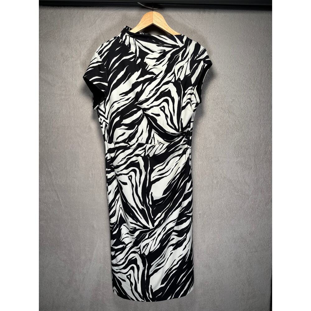 Maggy London Abstract Print Sheath Midi Dress White Black Womens Size 12